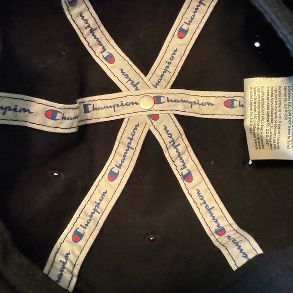 Champion Brand Black Cotton OS Unisex Strap Back Baseball Hat Streetwear - Picture 6 of 6